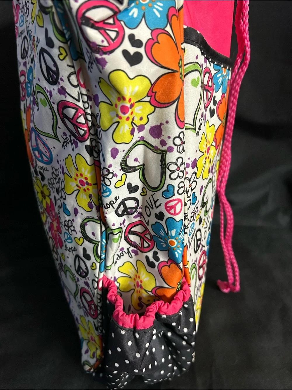 Justice Girls Bright Floral Peace Sign Travel Tote Laundry Bag Pink Interior